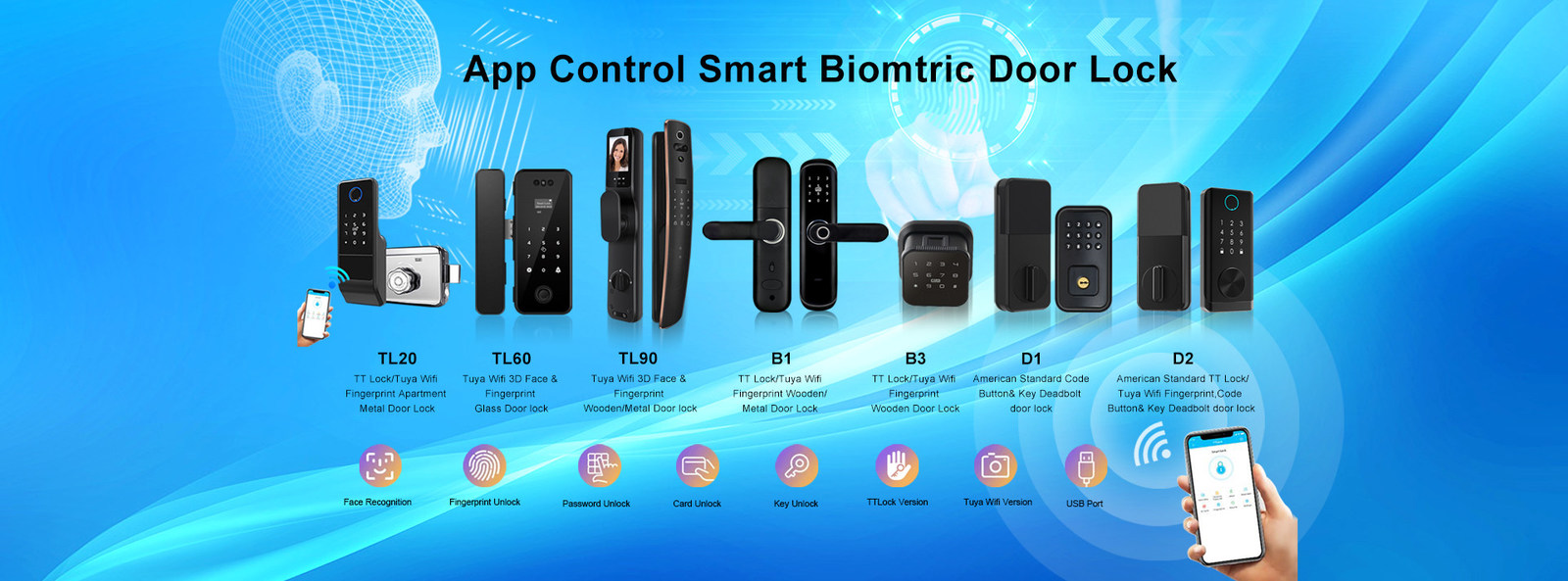 Tuya Smart Fingerprint Smart Lock Face Recognition Door Lock With Wifi