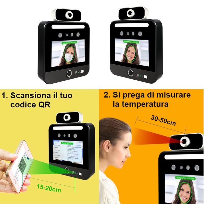 Máy quét nhiệt độ nhận dạng khuôn mặt IPS 5 inch được chứng nhận Italia