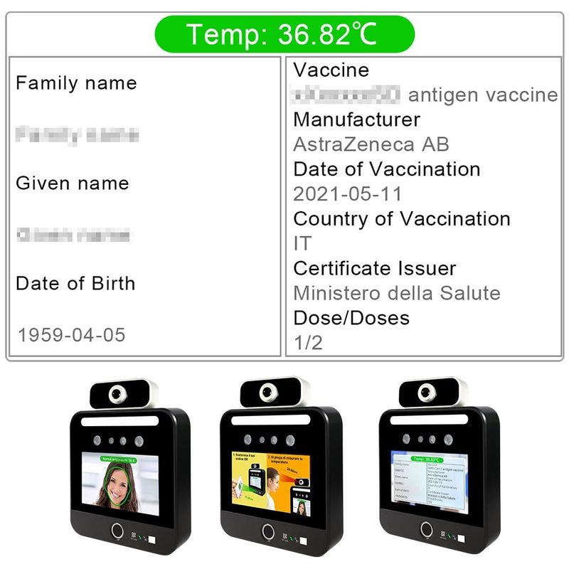 Ý Verifica C19 Máy quét nhiệt độ nhận dạng khuôn mặt Kiosk Độc lập