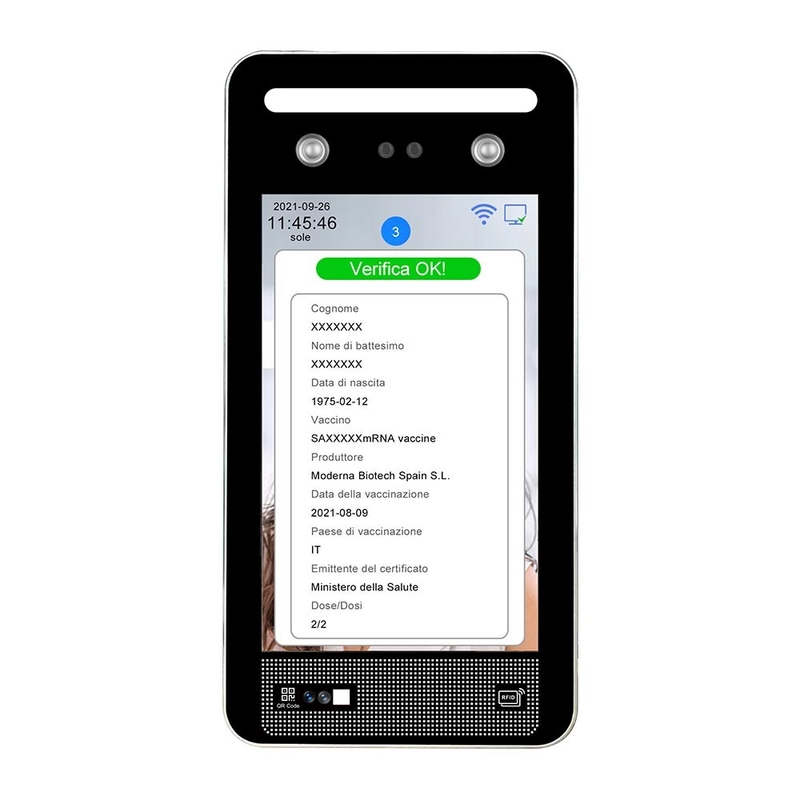 Ý Châu Âu EU Green Pass Scanner Màn hình cảm ứng 8 inch IPS