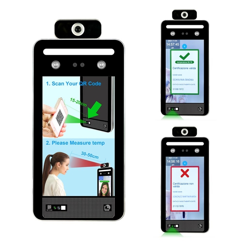 Máy quét nhiệt độ nhận dạng khuôn mặt 8 inch Máy quét mã QR của EU