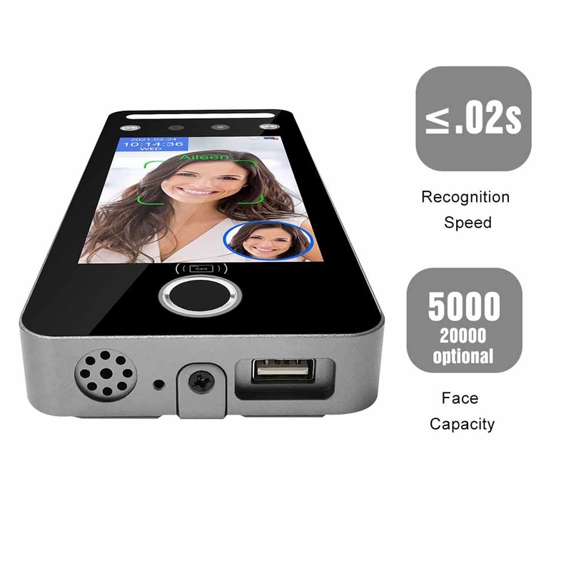 Máy chấm công vân tay 5 inch trên khuôn mặt cảm ứng Đầu đọc thẻ mã QR