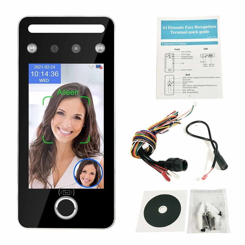 Máy chấm công vân tay 5 inch trên khuôn mặt cảm ứng Đầu đọc thẻ mã QR
