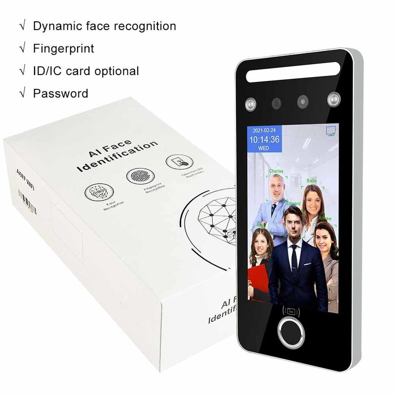 Máy chấm công vân tay 5 inch trên khuôn mặt cảm ứng Đầu đọc thẻ mã QR